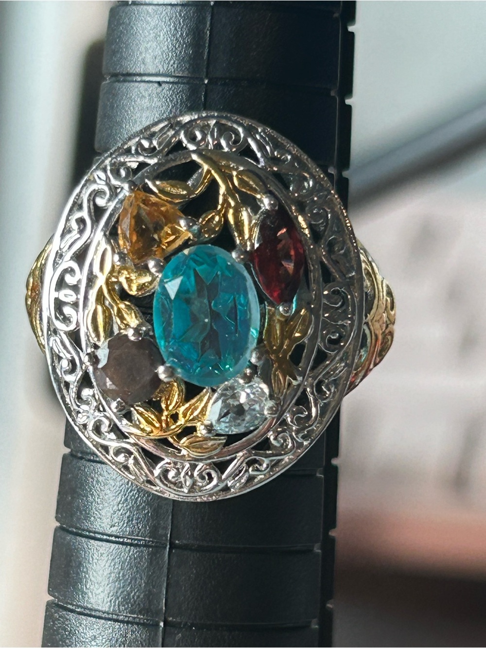 Vintage 925 Sterling Silver Multicolor Stone Statement Ring Size 7.5